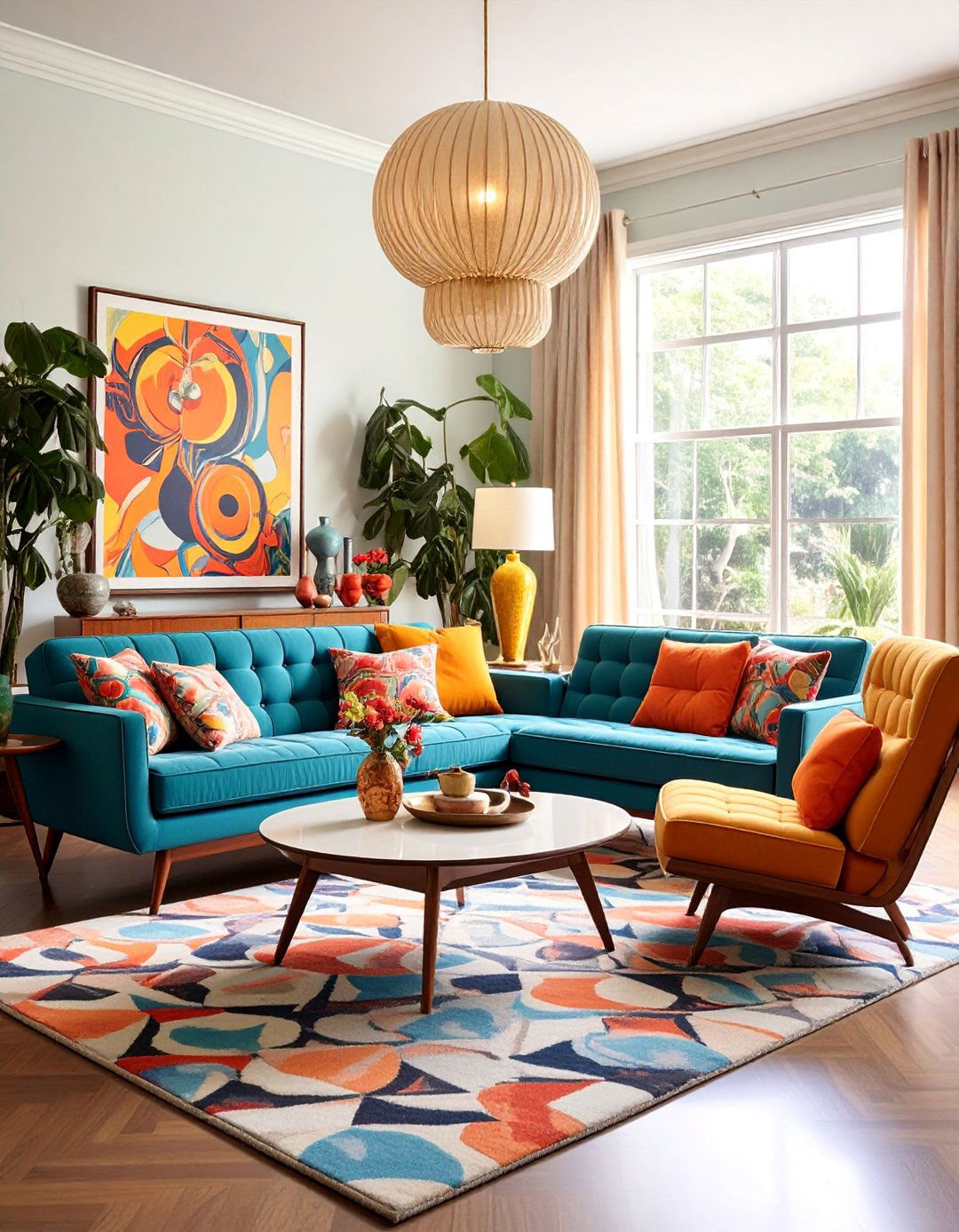 Mid Century Modern Maximalist Living Room with Bold Patterns - 25 Maximalist Living Room Design Ideas