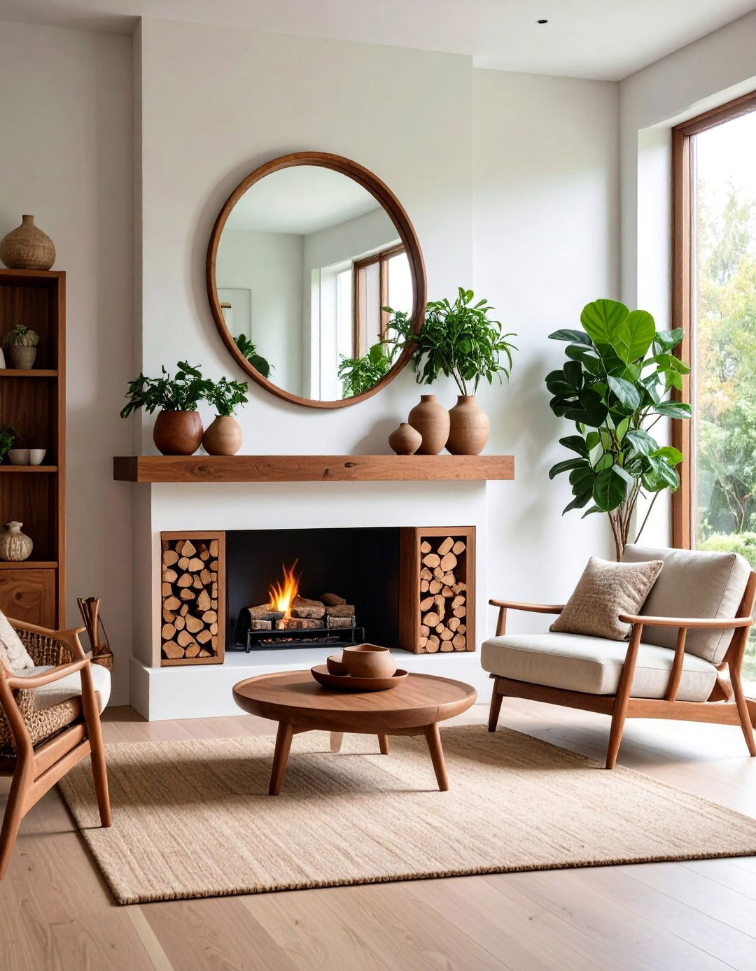 Mid Century Modern Mirror with Walnut Frame - 25 Mirror Over Fireplace Ideas