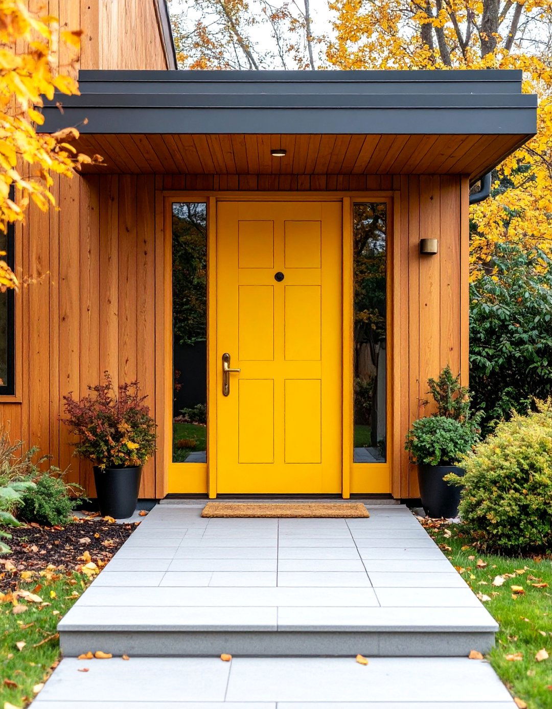 Mid Century Modern Mustard Door with Geometric Glass - 25 Mustard Yellow Front Door Ideas