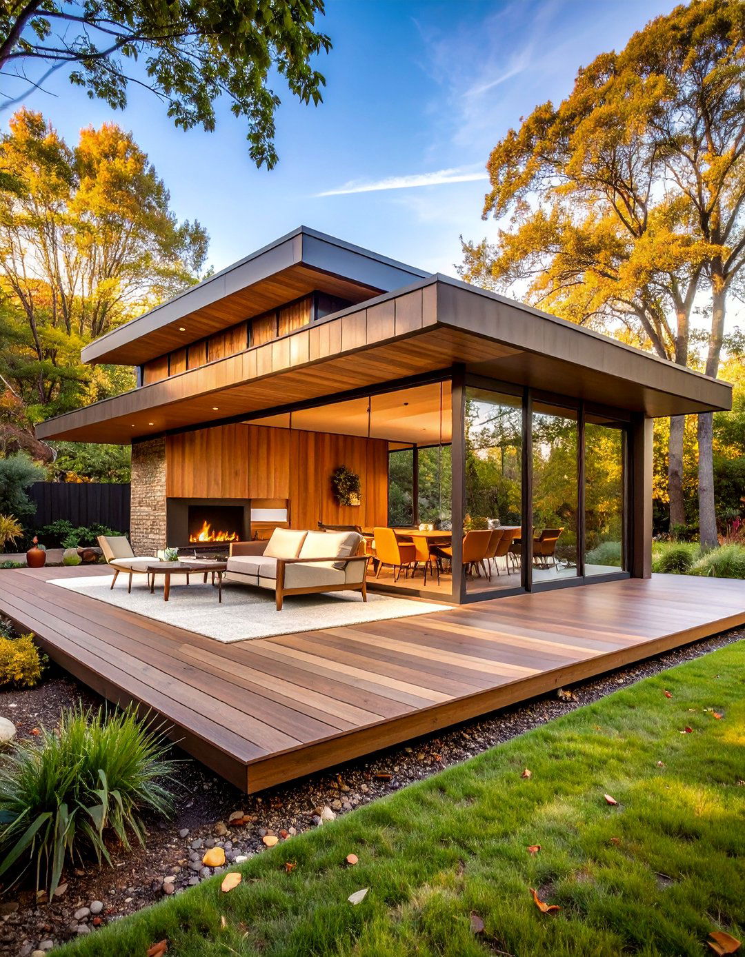 Mid Century Modern Pavilion with Copper Fireplace - 25 Backyard Pavilion With Fireplace