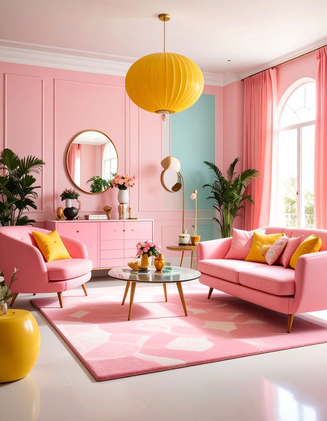 Mid Century Modern Pink and Yellow Den with Atomic Elements - 25 How to Decorate With Yellow and Pink