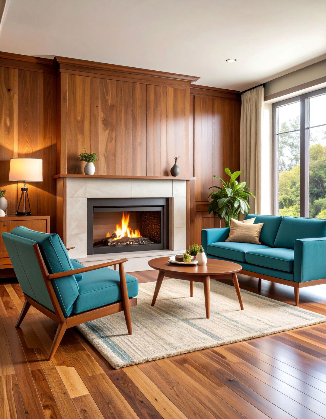 Mid Century Modern Retro Design - 25 Electric Fireplace Ideas With Tv Above