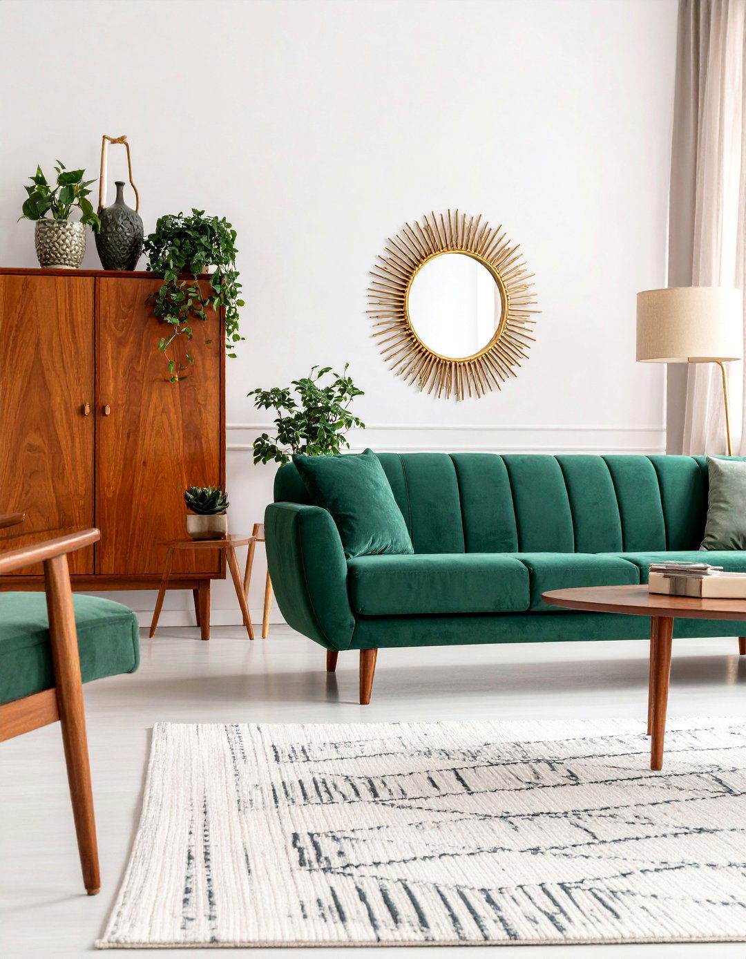 Mid Century Modern Revival - 25 Emerald Green Sofa Living Room Ideas