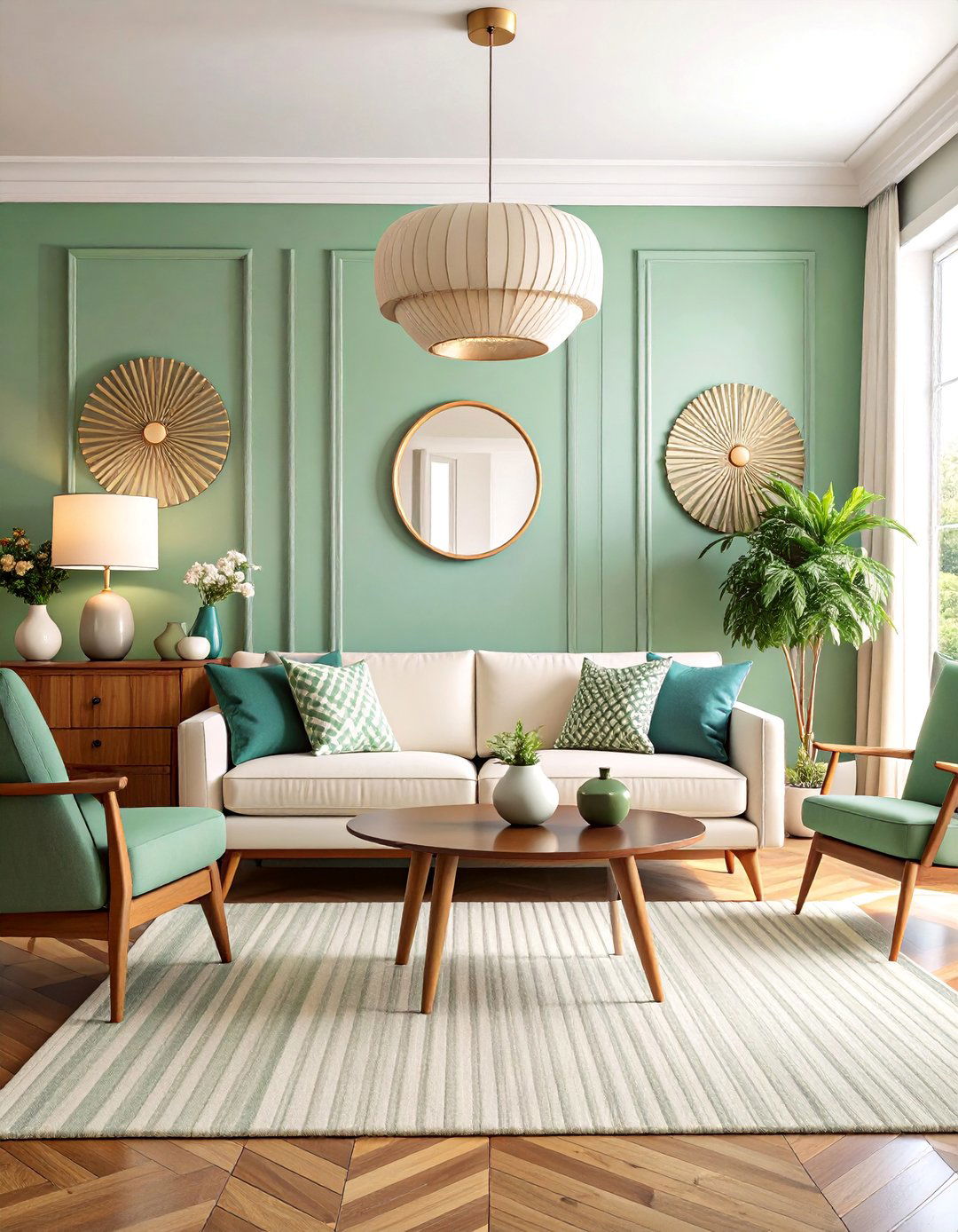 Mid Century Modern Sage Green and Cream Living Room - 25 sage green and cream living room ideas