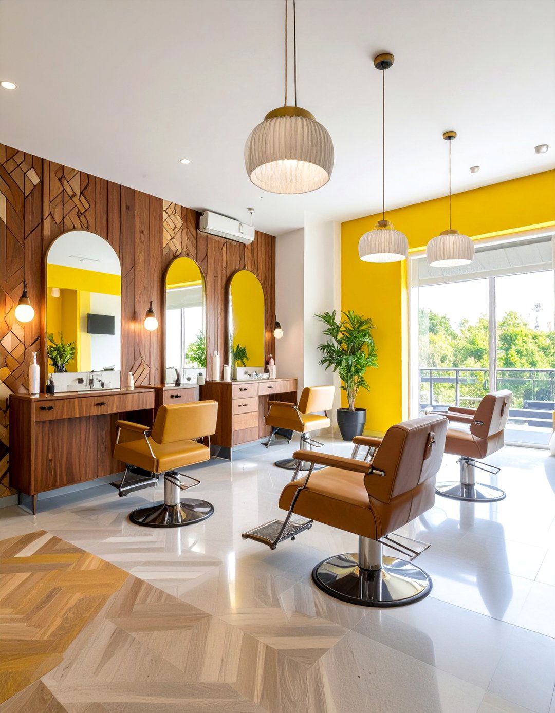 Mid Century Modern Salon with Geometric Accents - 25 Small Salon Interior Design Ideas