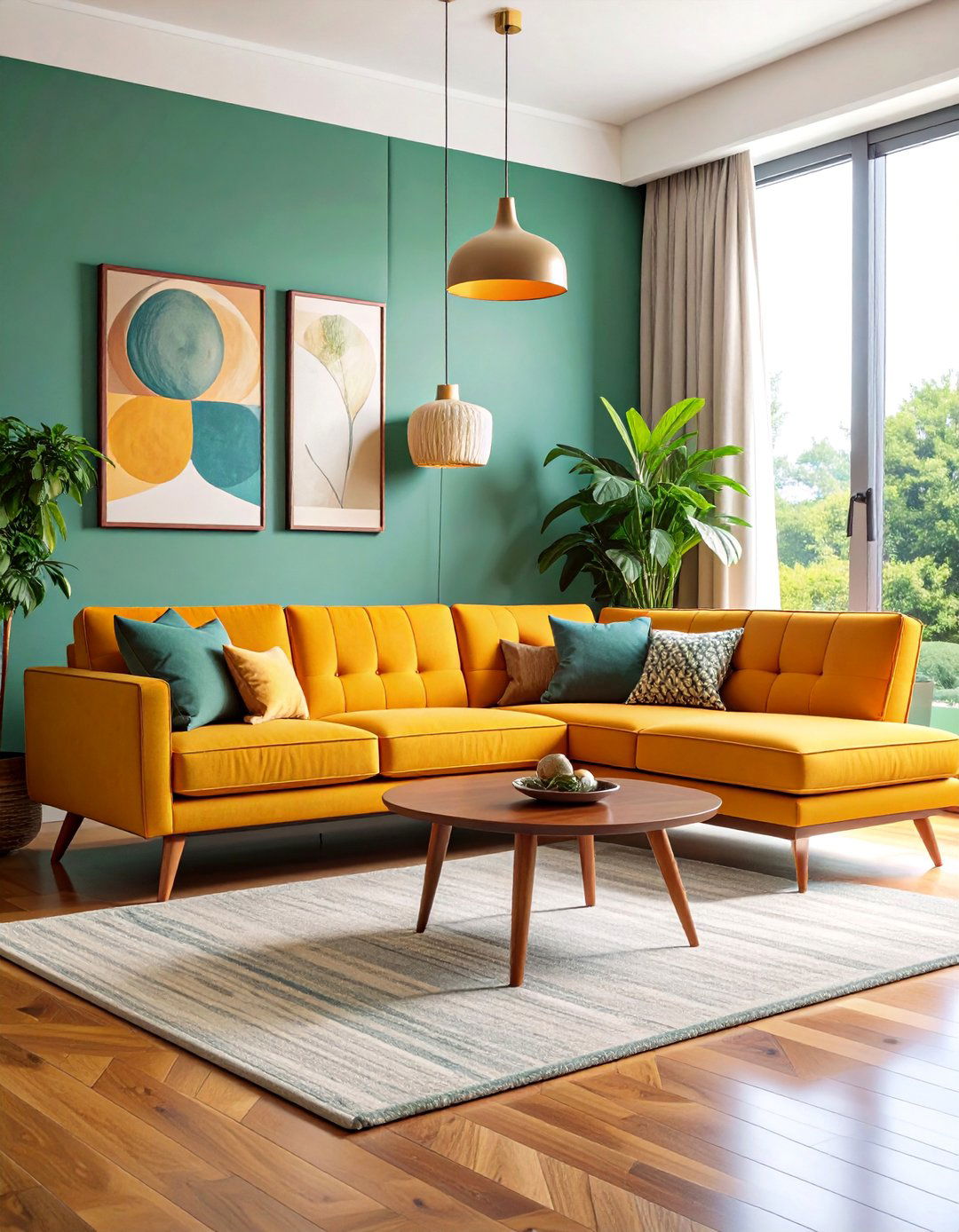 Mid Century Modern Sectional with Walnut Accents - 25 Sectional Living Room Ideas
