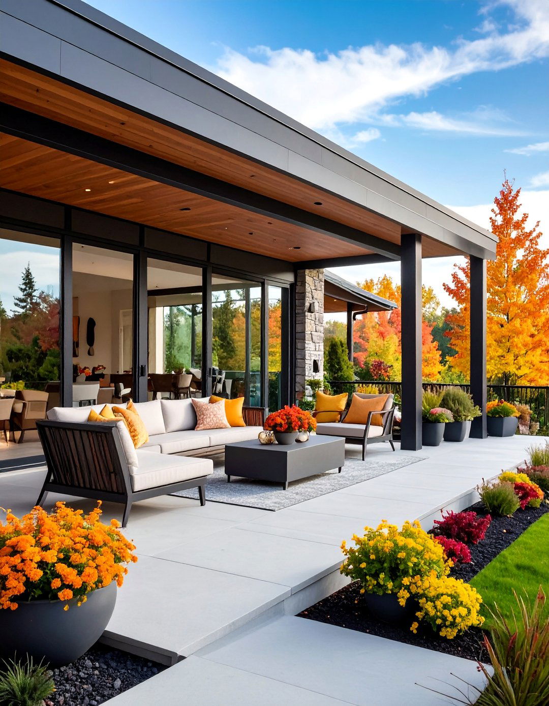 Mid Century Modern Stone Porch with Clean Lines - 25 Stone Porch Ideas