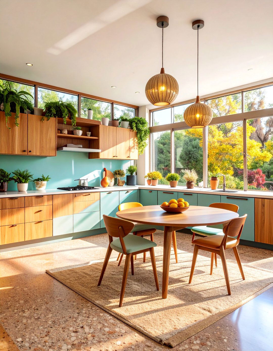 Mid Century Modern Sunroom Kitchen with Clean Lines - 25 Sunroom Kitchen Ideas