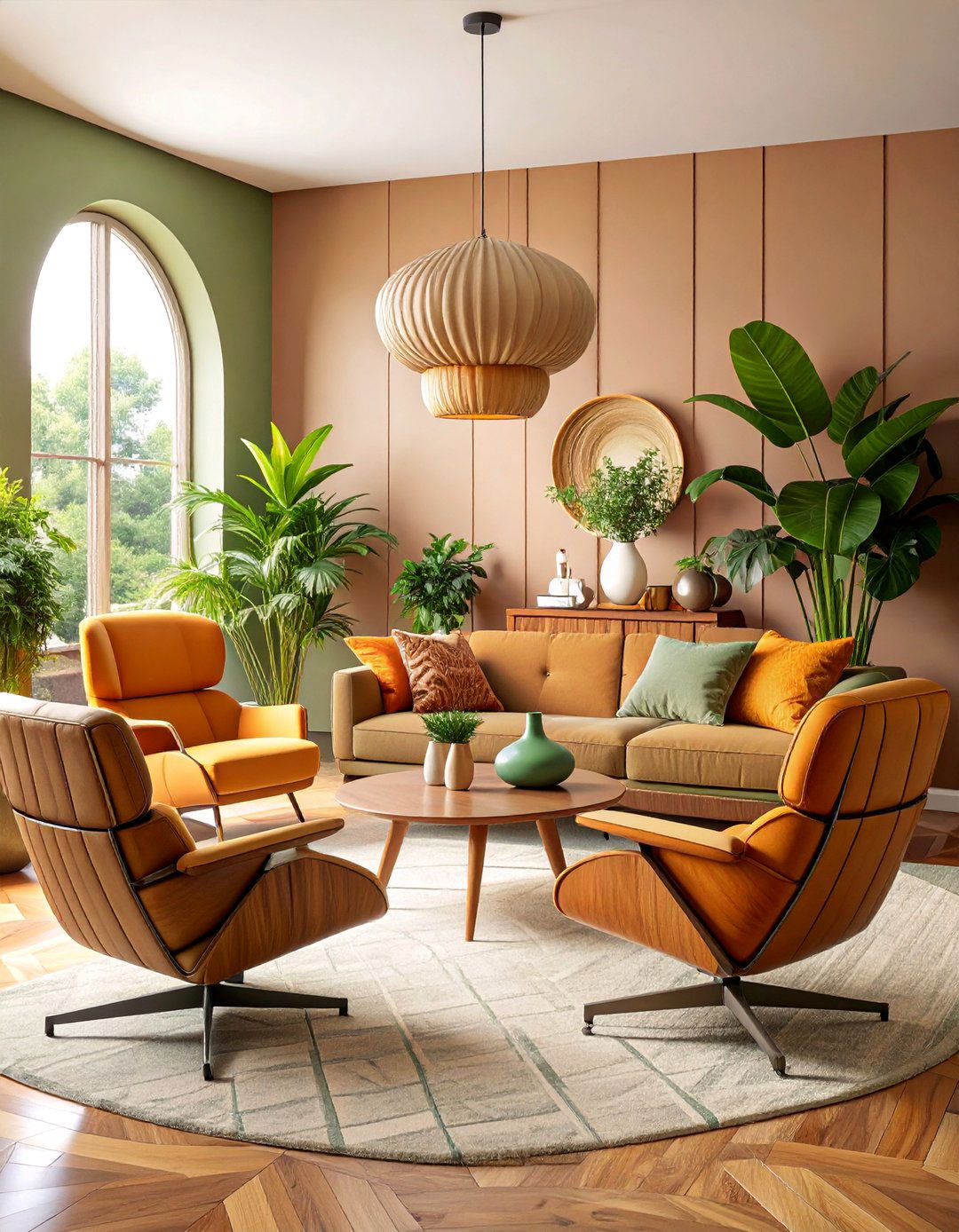 Mid Century Modern Taupe Living Room with Retro Flair - 25 Taupe Living Room Ideas