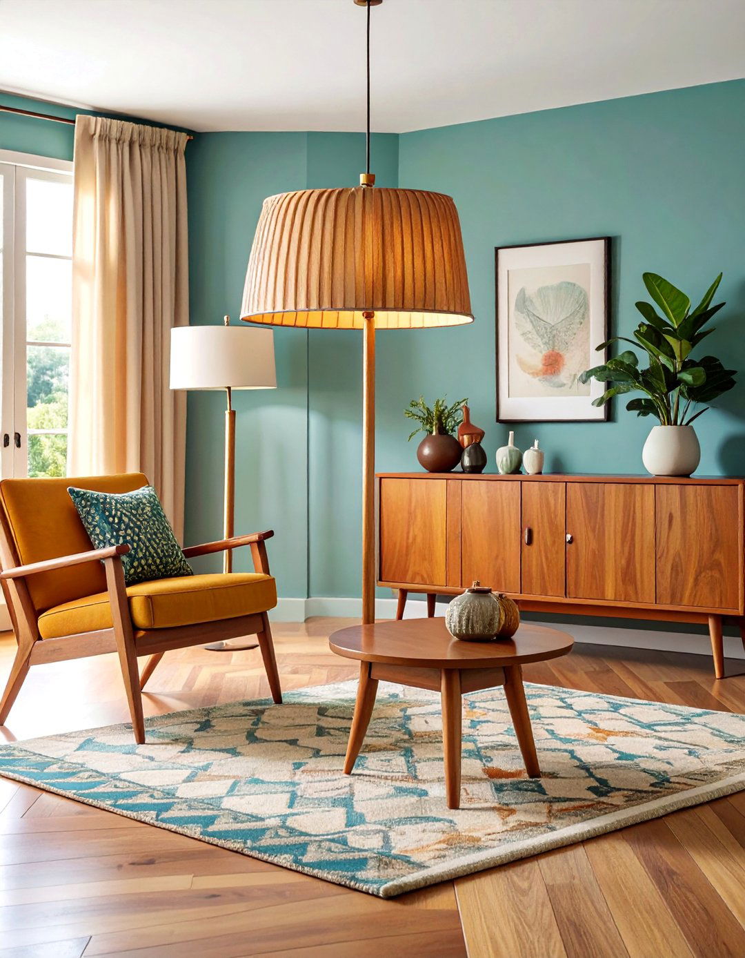 Mid Century Modern Teak Floor Lamp with Tapered Shade - 25 Living Room Floor Lamp Ideas and Inspiration