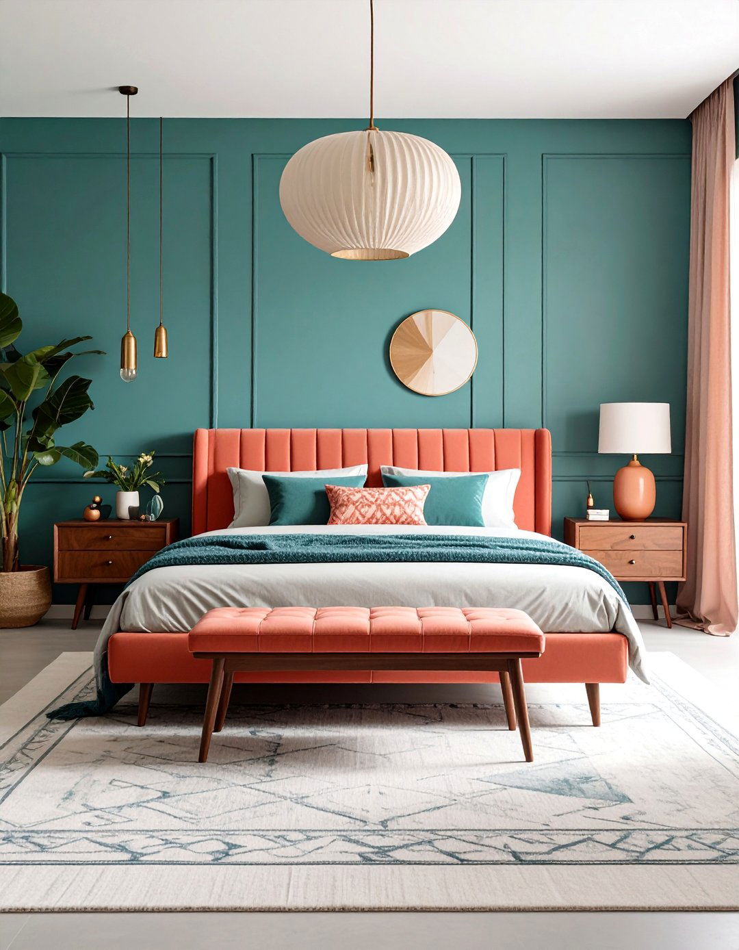 Mid Century Modern Teal and Coral Revival - 25 Teal and Orange Bedroom Ideas