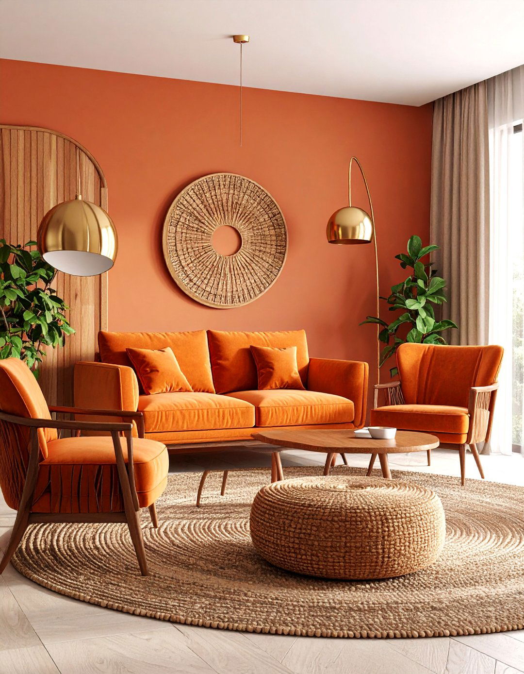 Mid Century Modern Terracotta and Wood Theme - 25 terracotta living room ideas