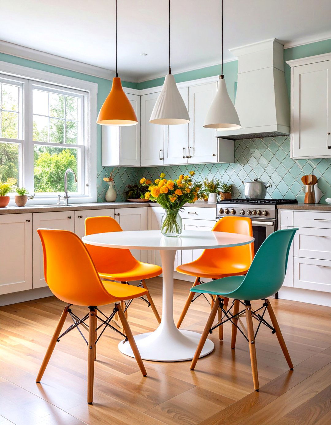 Mid Century Modern Tulip Table Nook - 25 Breakfast Nook Ideas