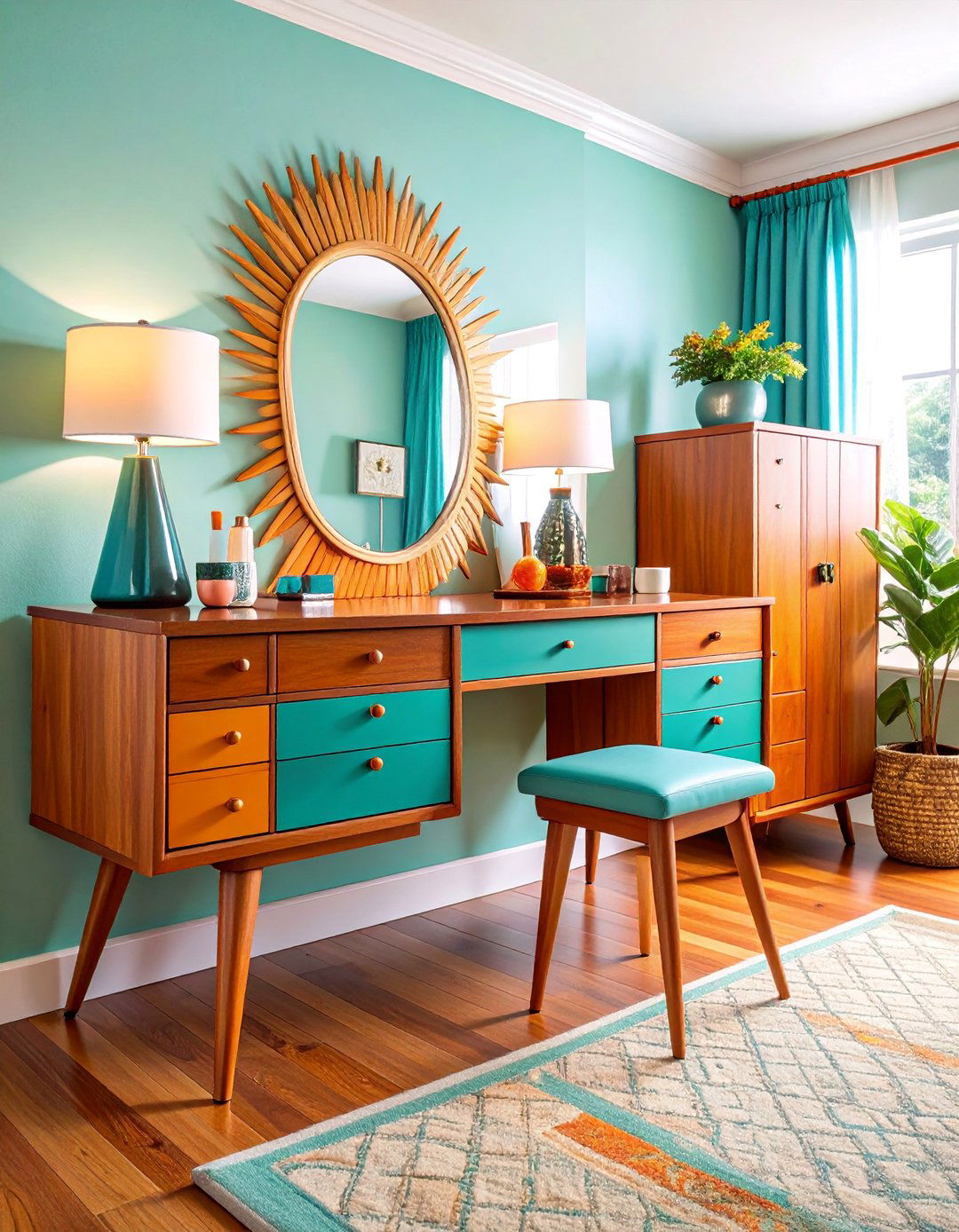 Mid Century Modern Vanity with Atomic Age Flair - 25 Makeup Room Ideas