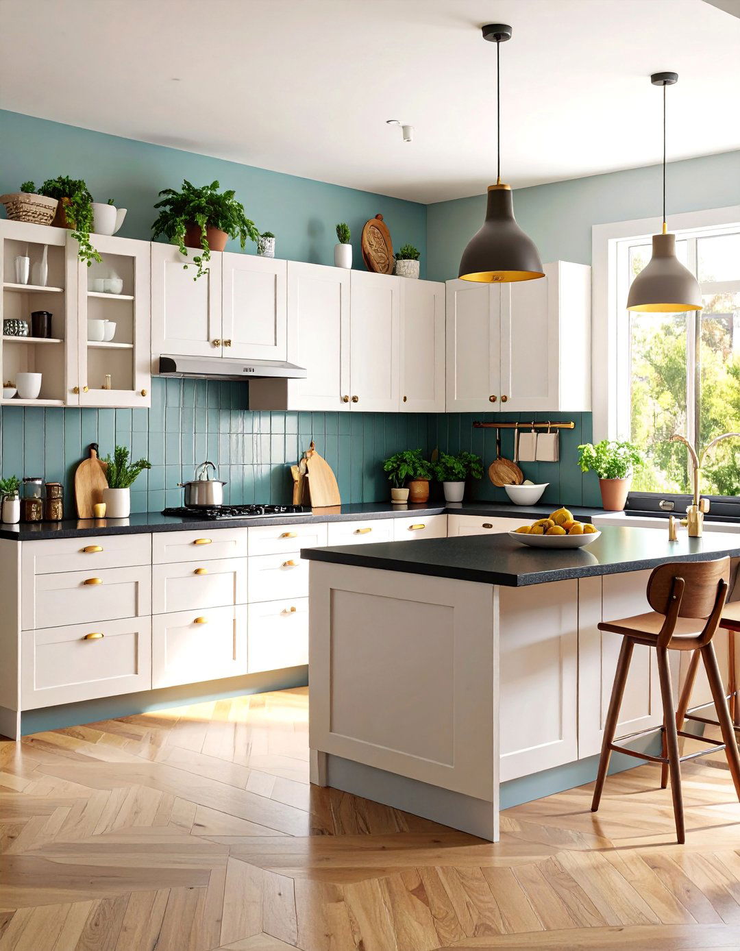 Mid Century Modern White Kitchen with Black Quartz - 25 white kitchen with black countertops ideas
