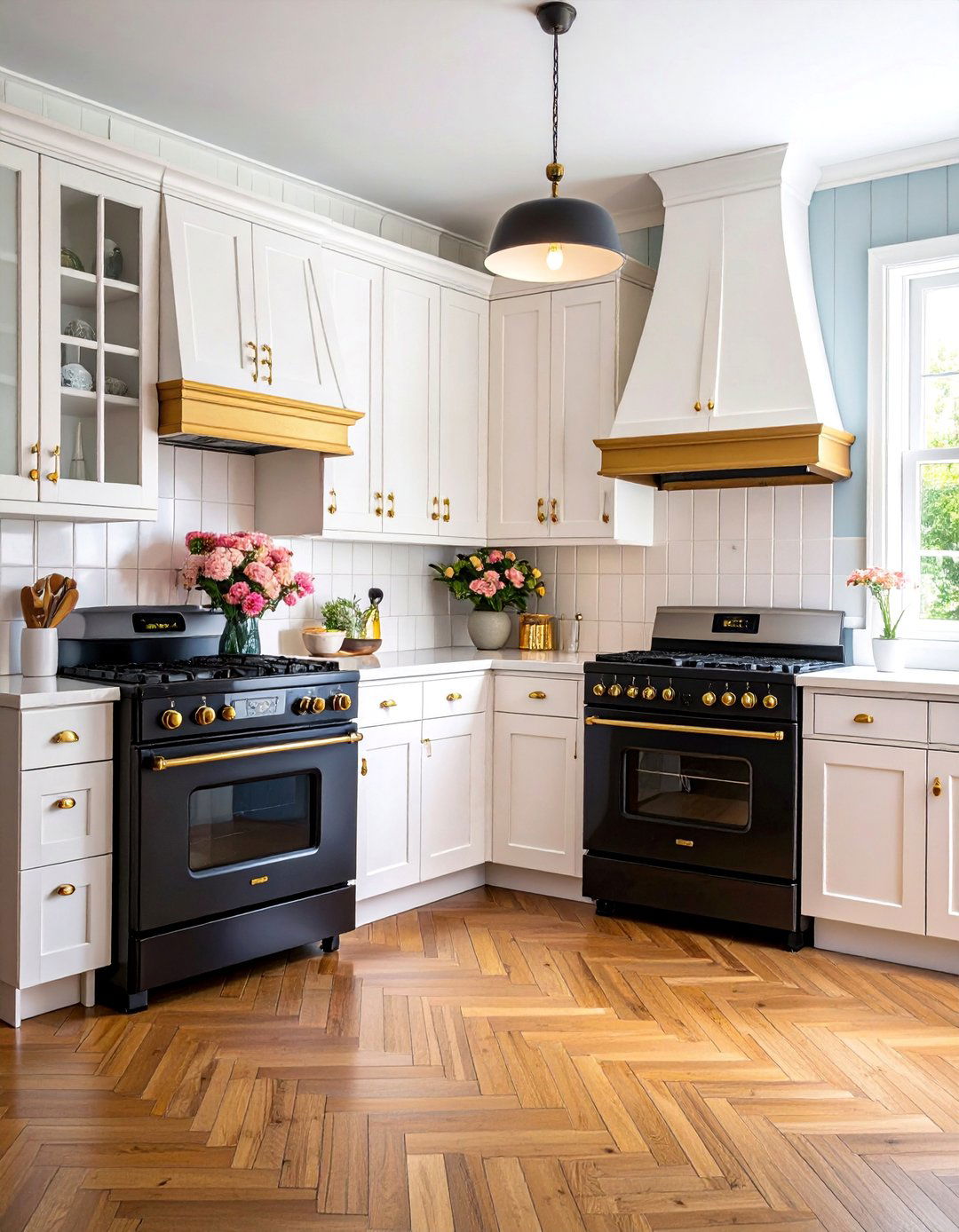 Mid Century Modern White Kitchen with Retro Black Appliances - 25 White Kitchen with Black Appliances Ideas
