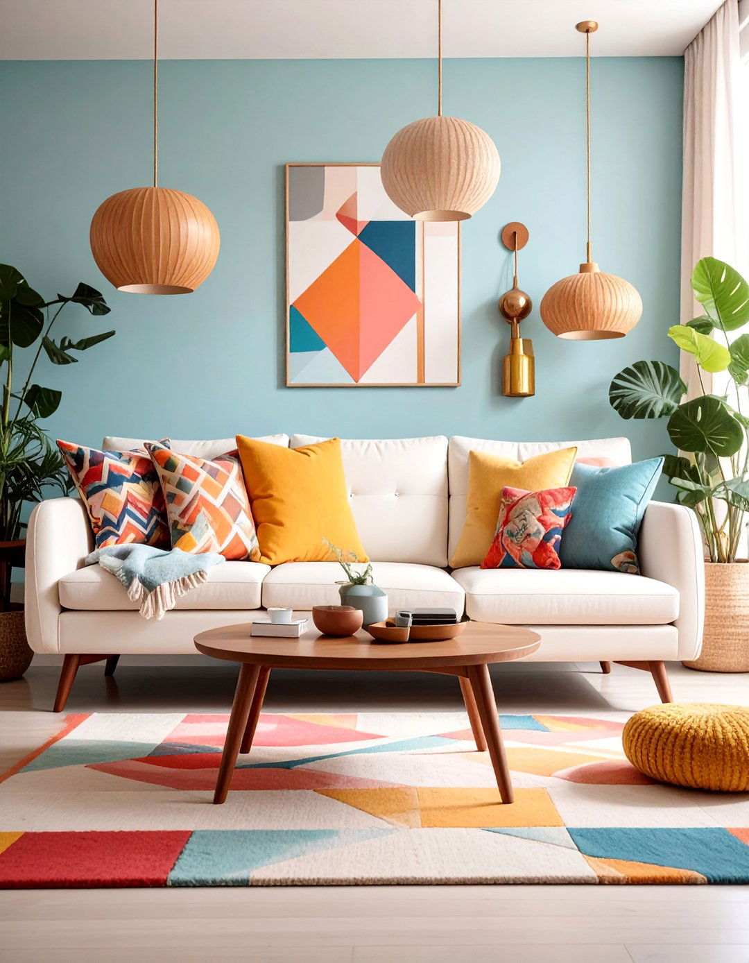 Mid Century Modern White Sectional Design - 25 White Couch Living Room Ideas