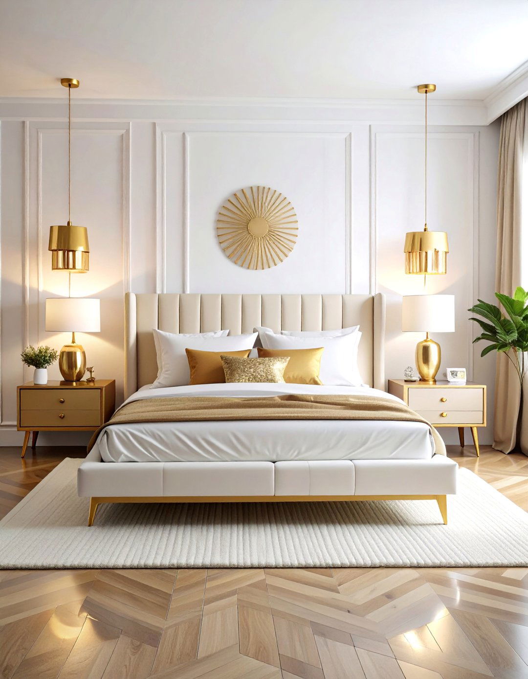 Mid Century Modern White and Gold Bedroom - 25 White and Gold Bedroom Ideas