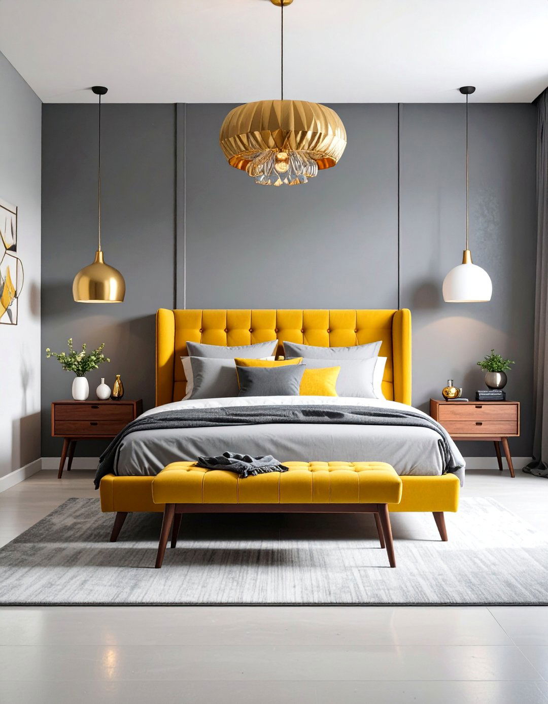 Mid Century Modern Yellow and Grey Bedroom - 25 Yellow and Grey Bedroom Ideas