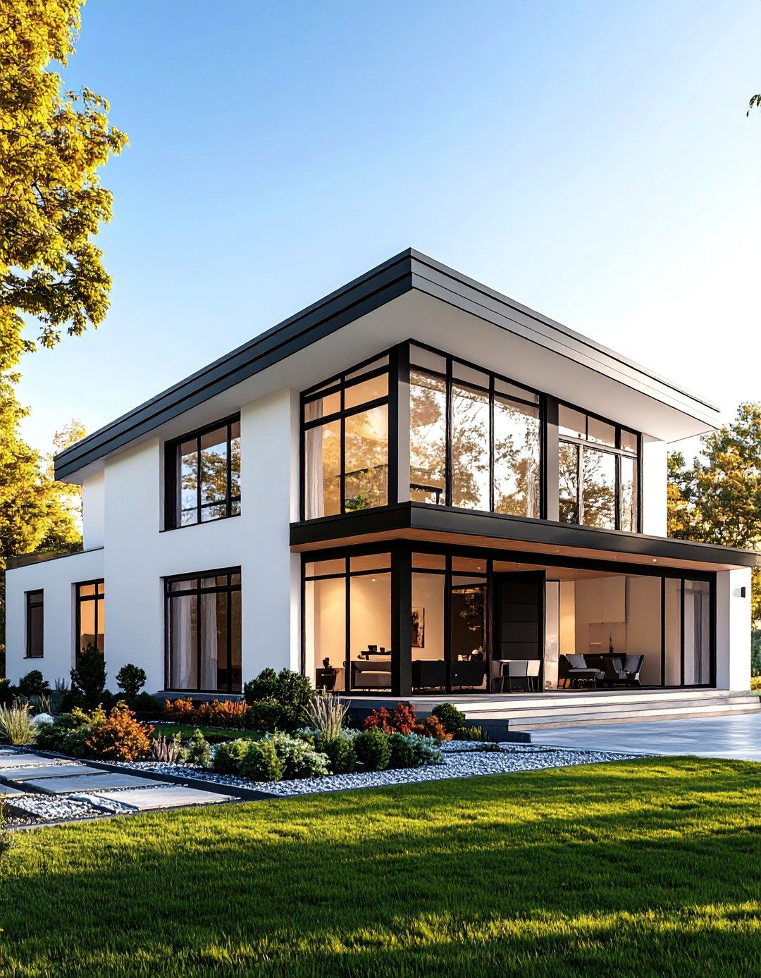 Mid Century Modern with Black Window Walls - 25 single story white house black trim