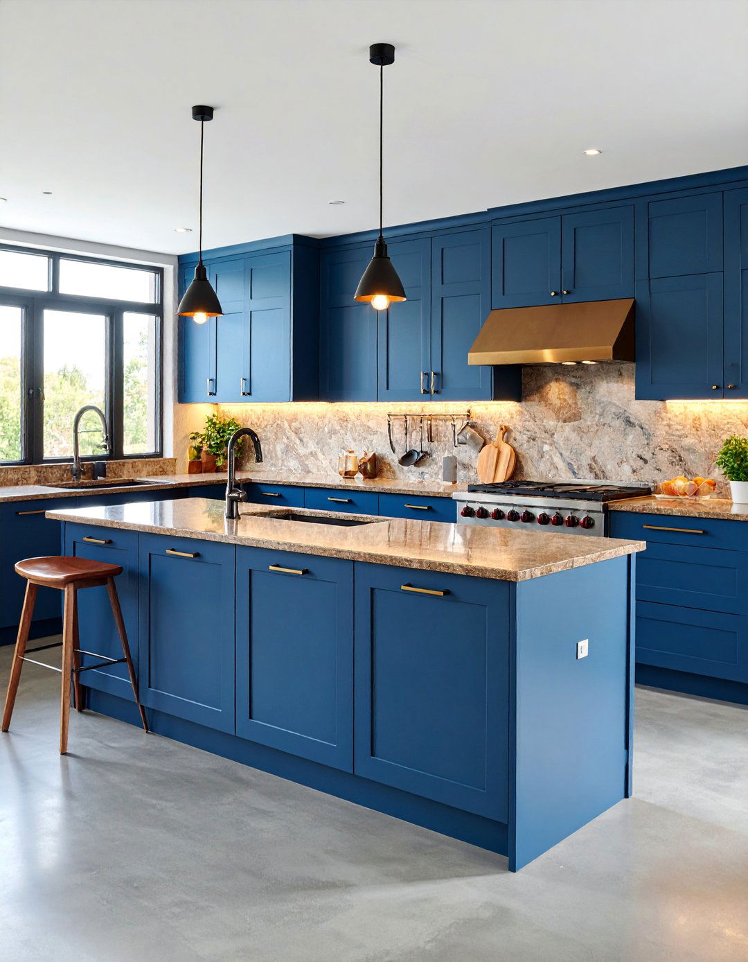 Midnight Blue Contemporary Cabinets with Desert Brown Granite - 25 blue kitchen cabinets with brown granite countertops
