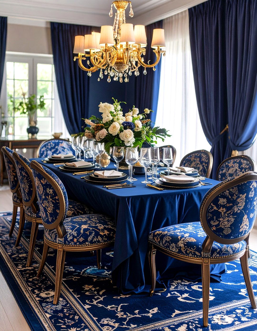 Midnight Blue Maximalist Dining Room with Bold Patterns - 25 Blue Dining Room Ideas