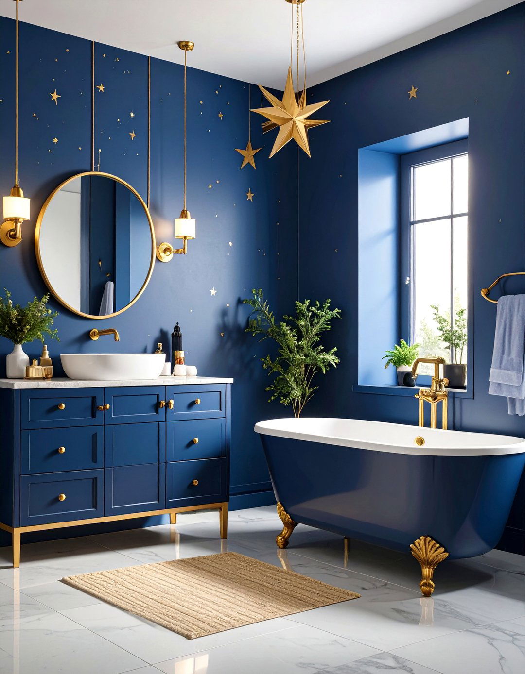 Midnight Blue and Gold Celestial Theme - 25 Gold Bathroom Ideas