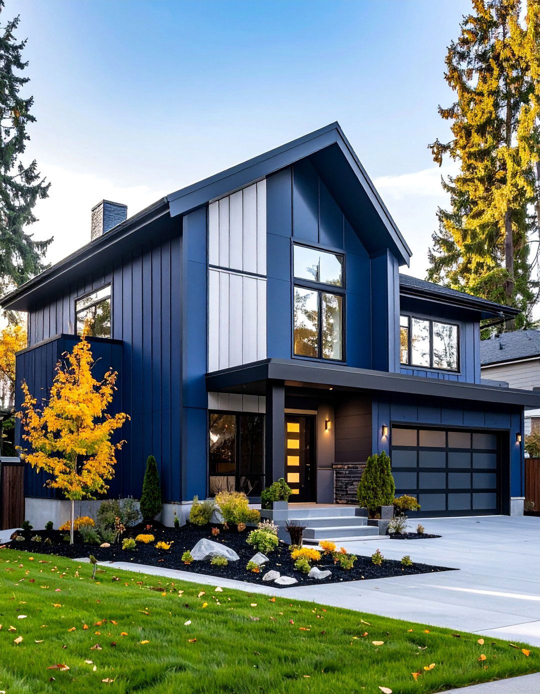 Midnight Blue and Silver Gray Modern Edge - 25 Two-tone Siding Designs