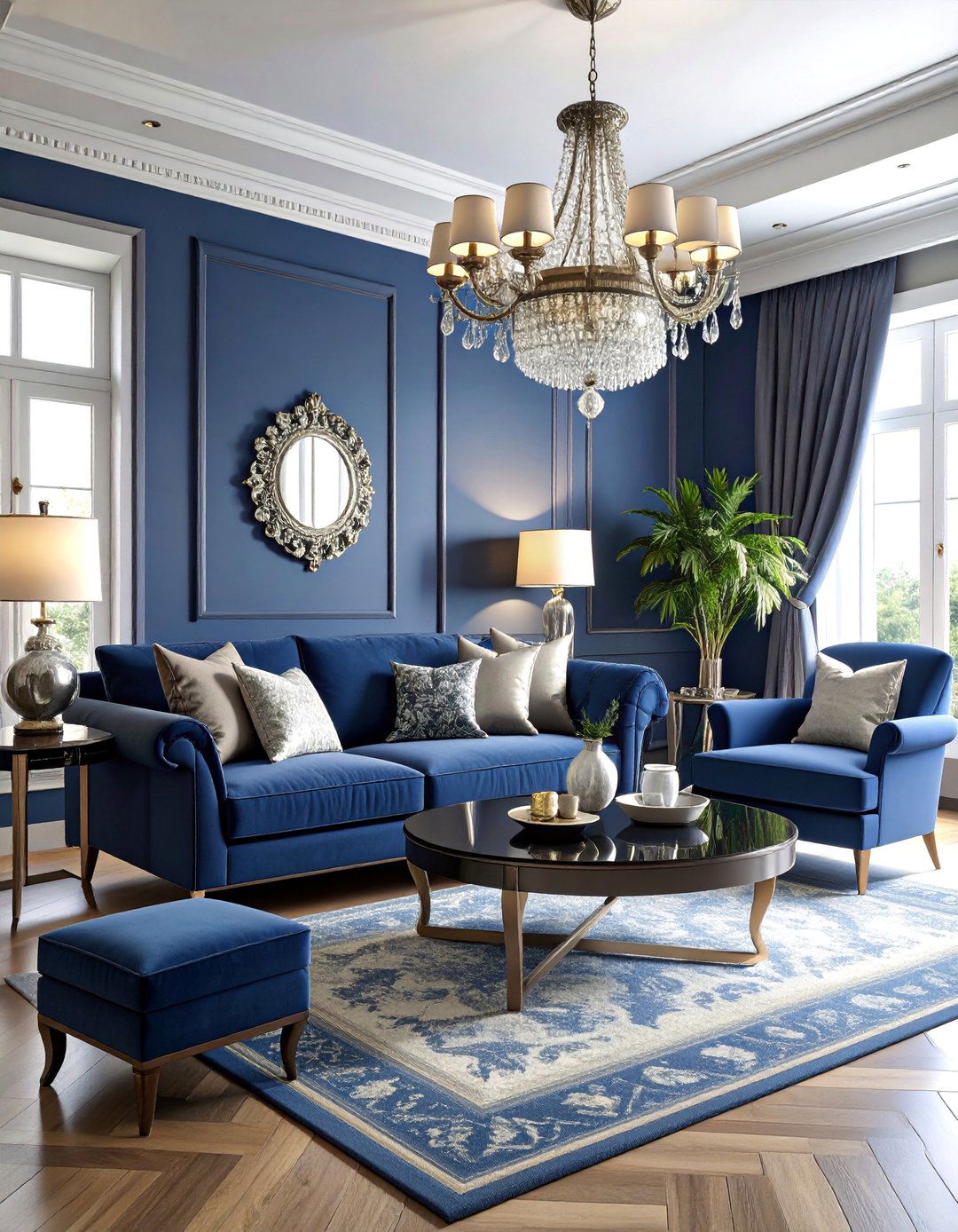 Midnight Blue and Silver Moon Living Room - 25 Chinoiserie Living Room Ideas