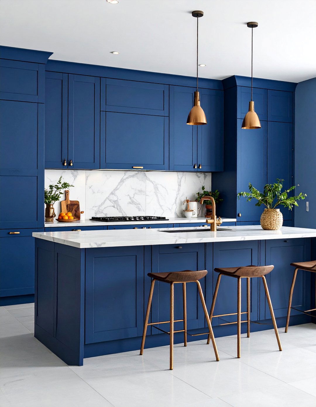 Midnight Blue with Copper Hardware Deep Elegance - 25 Kitchen Cabinet Ideas