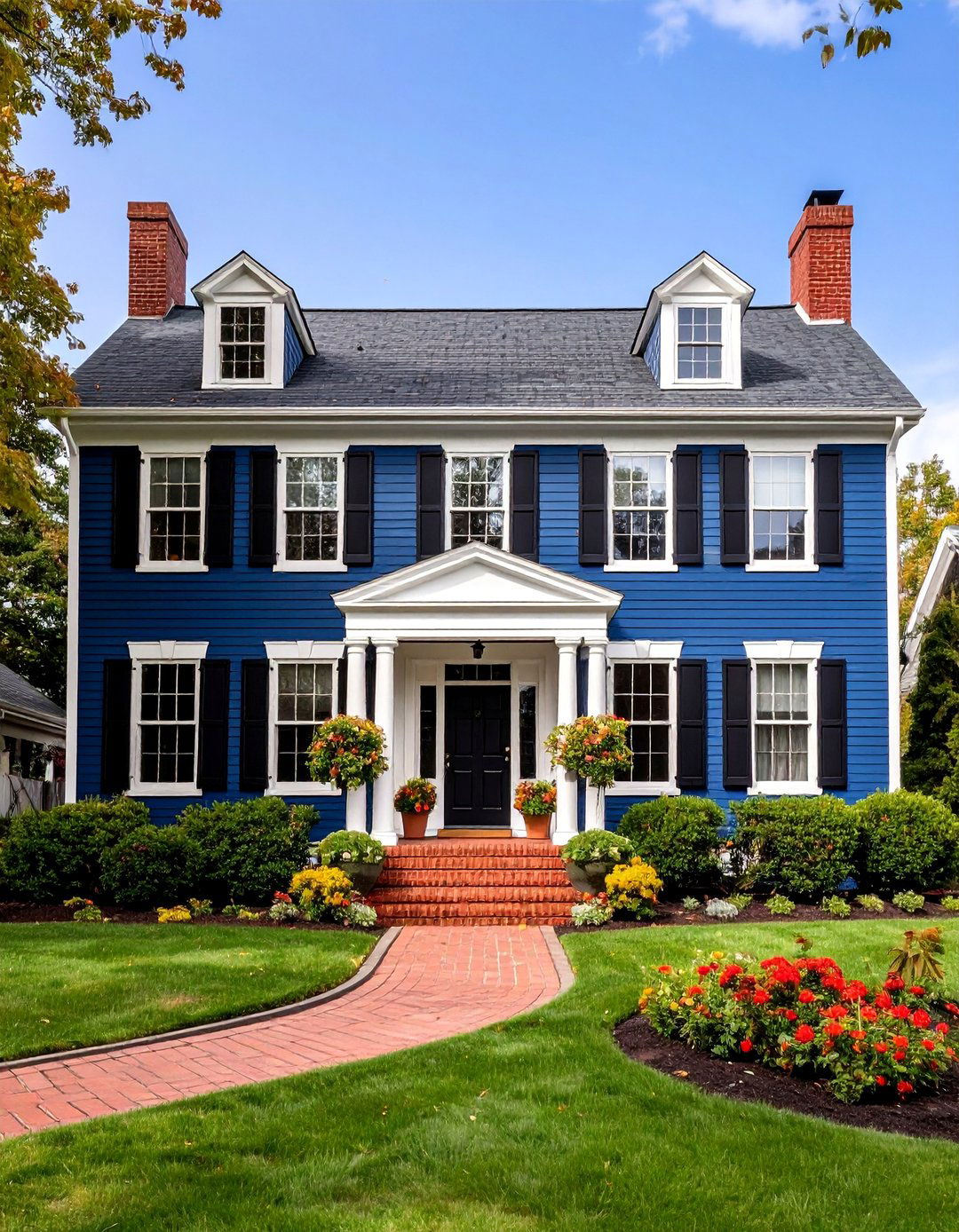 Midnight Blue with Red Brick Accents - 25 Midnight Blue & Dark Blue House Siding Colors