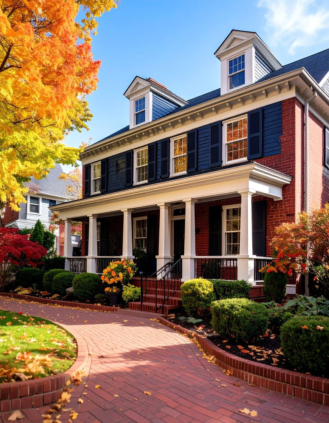 Midnight Blue with Warm Brick Wainscoting - 25 Midnight Blue & Dark Blue House Siding Colors