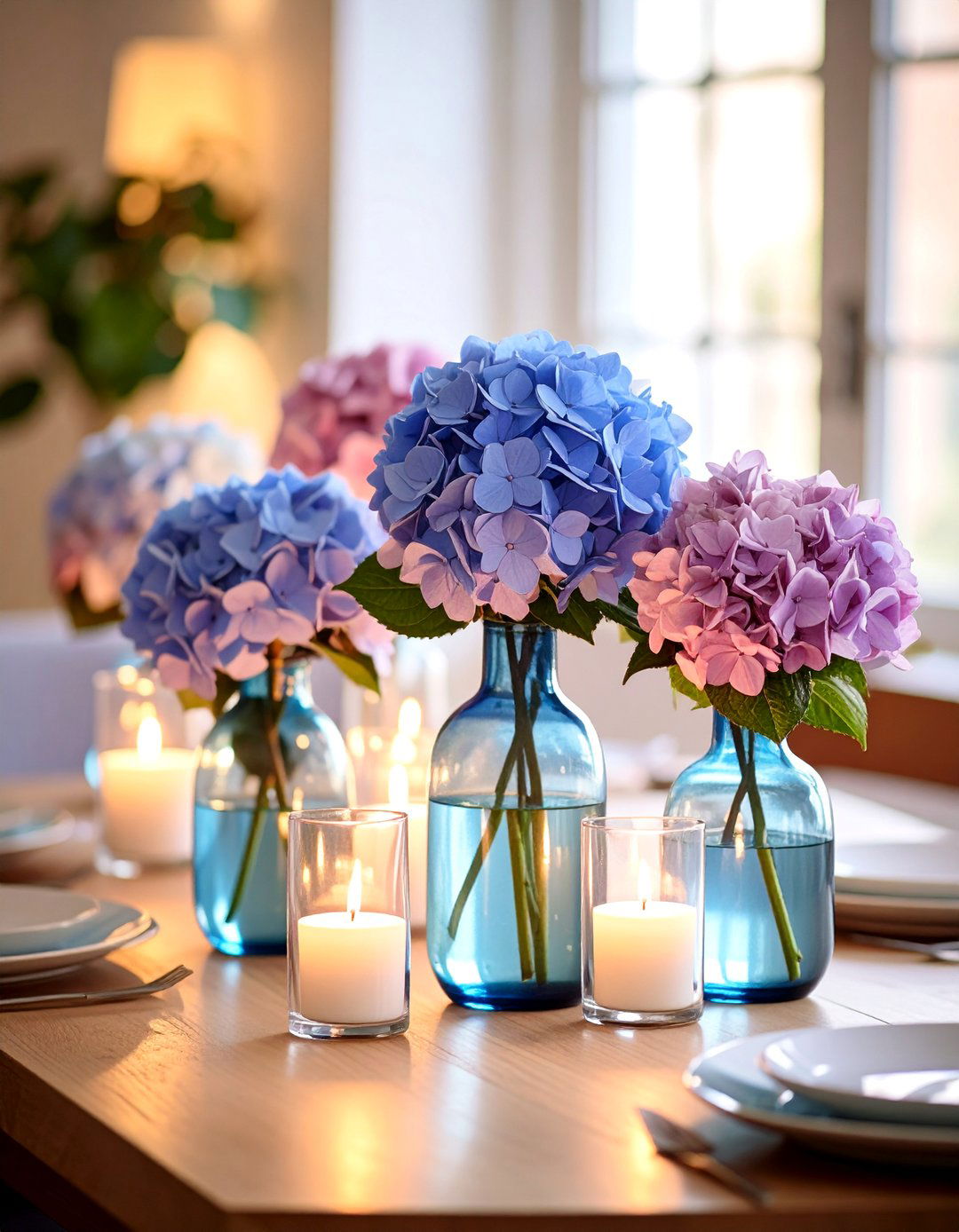 Mini Bud Vase Hydrangea Centerpiece - 25 Hydrangea Centerpiece Ideas