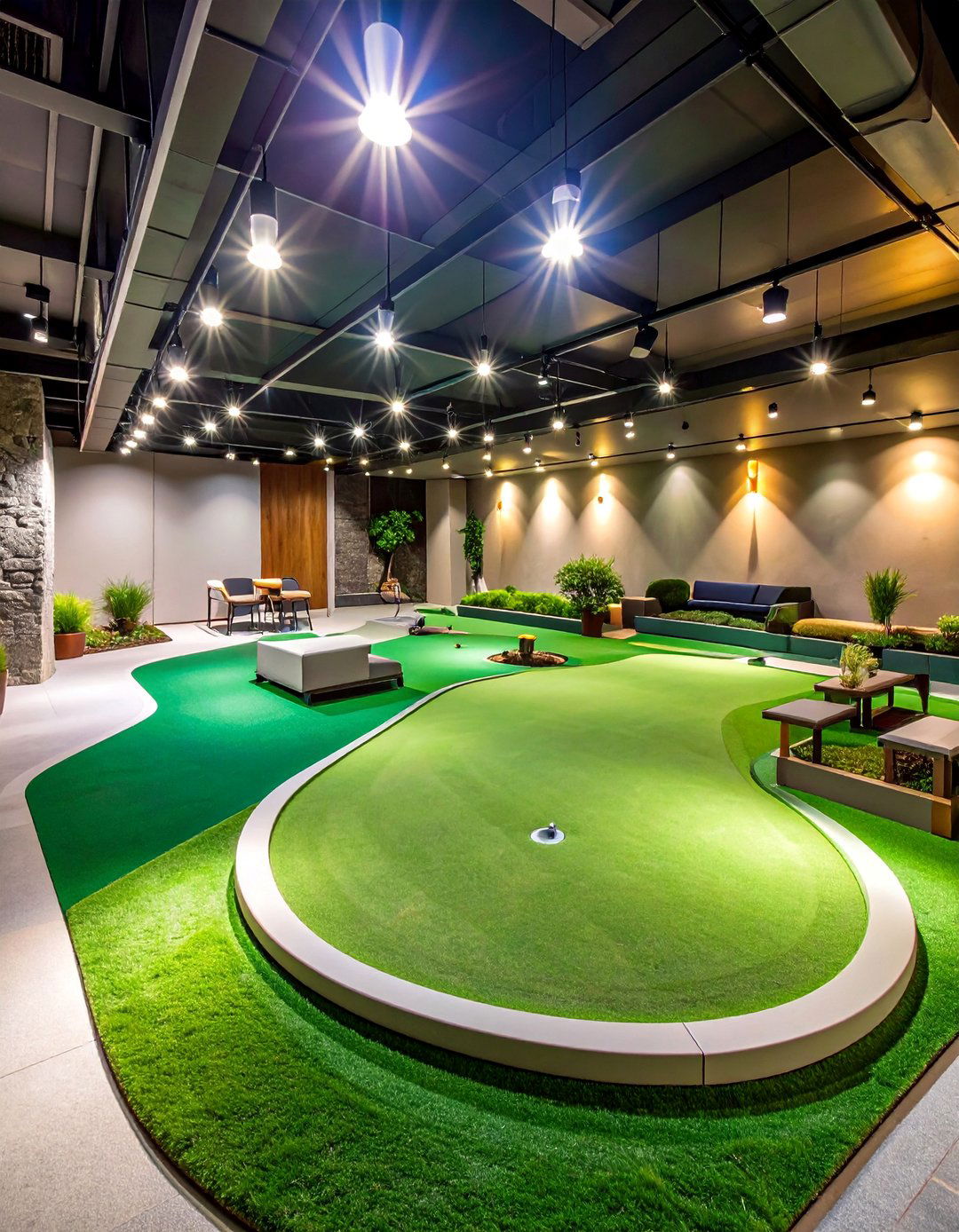 Mini Golf Basement with Landscaped Course - 25 Basement Game Room Ideas