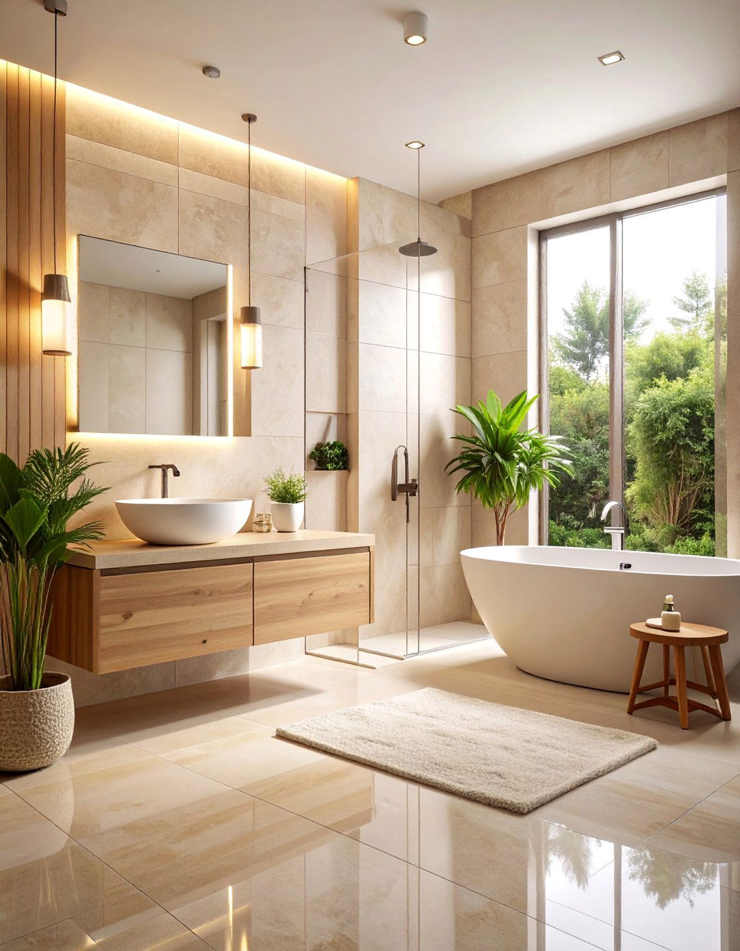 Minimalist Beige Spa Retreat - 25 Beige Bathroom Ideas