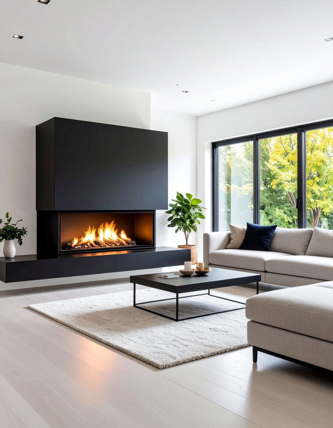 Minimalist Black Box Fireplace Design - 25 Black and White Fireplace Ideas