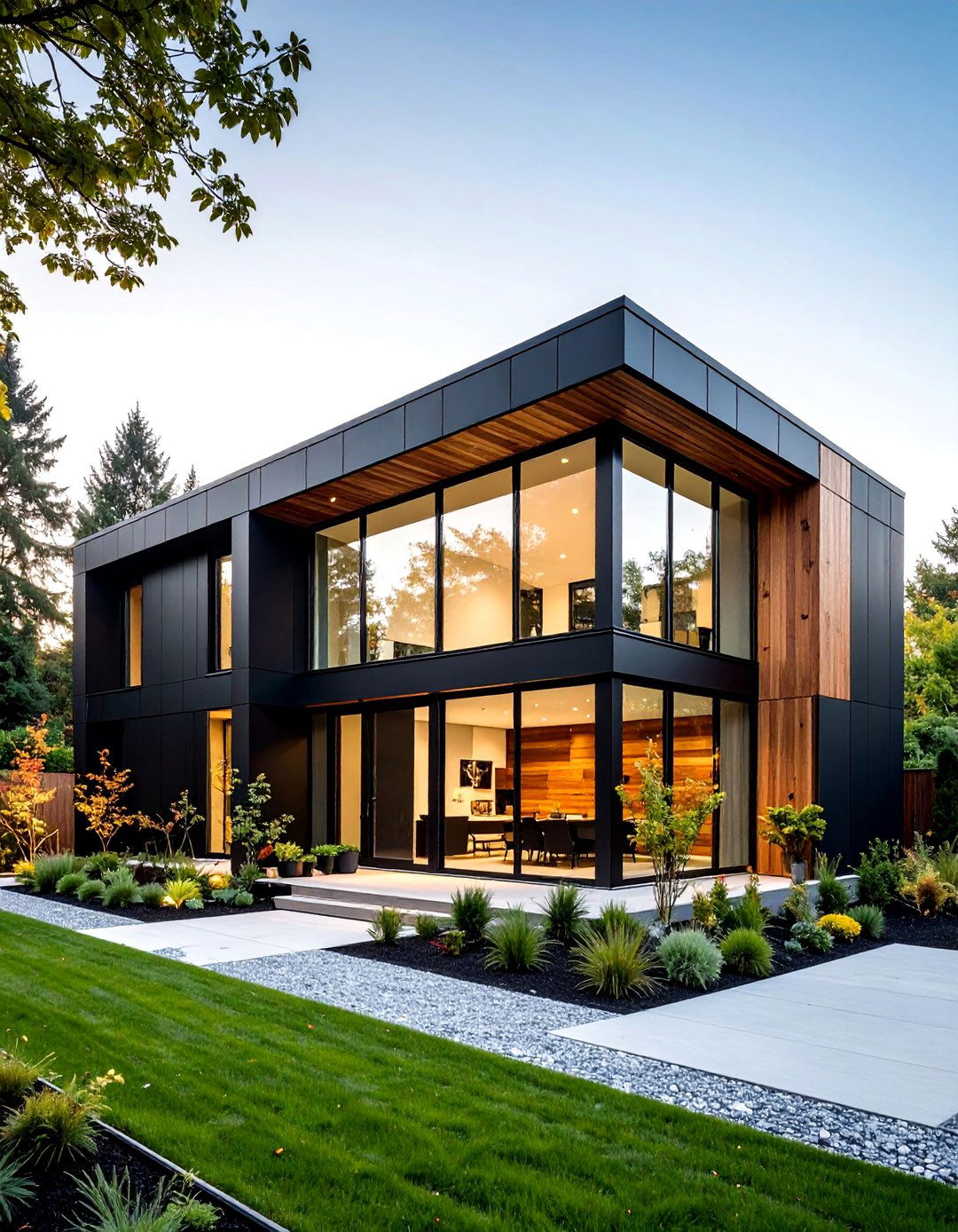 Minimalist Black Box with Cedar Entry Feature - 25 Black House With Cedar Accents