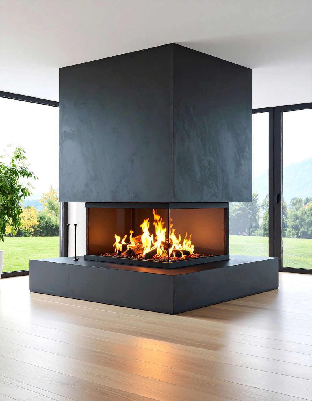 Minimalist Black Concrete Fireplace - 25 Black Fireplace Ideas