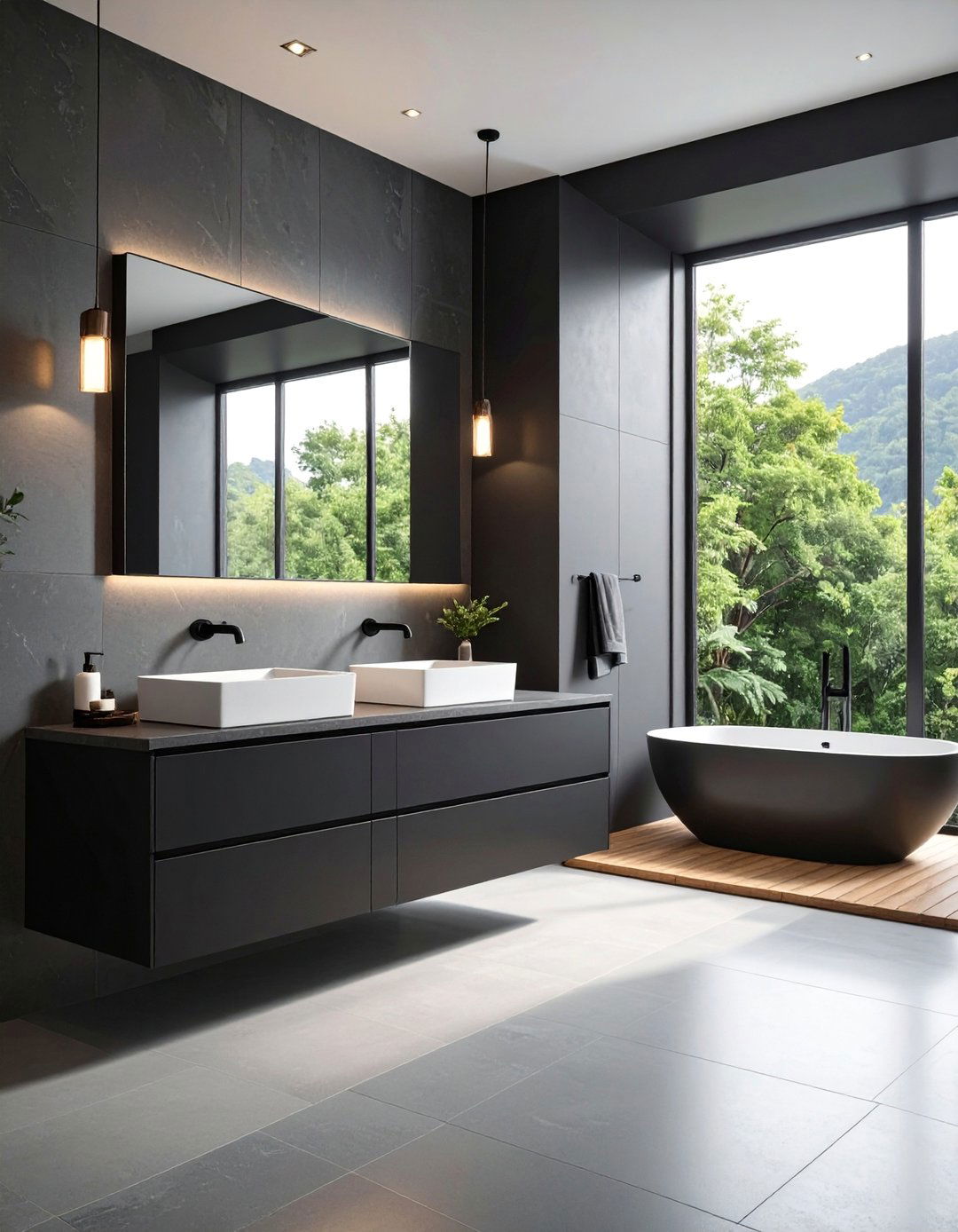 Minimalist Black Floating Vanity Bathroom - 25 Black and Grey Bathroom Ideas