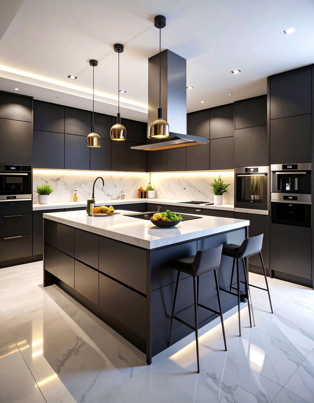 Minimalist Black Kitchen with Handleless Cabinets - 25 Kitchens With Black Cabinets