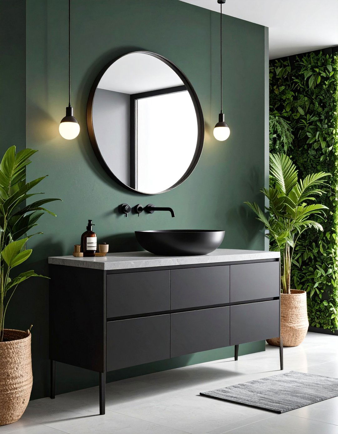 Minimalist Black Vanity with Integrated Sink - 25 Black Vanity Bathroom Ideas