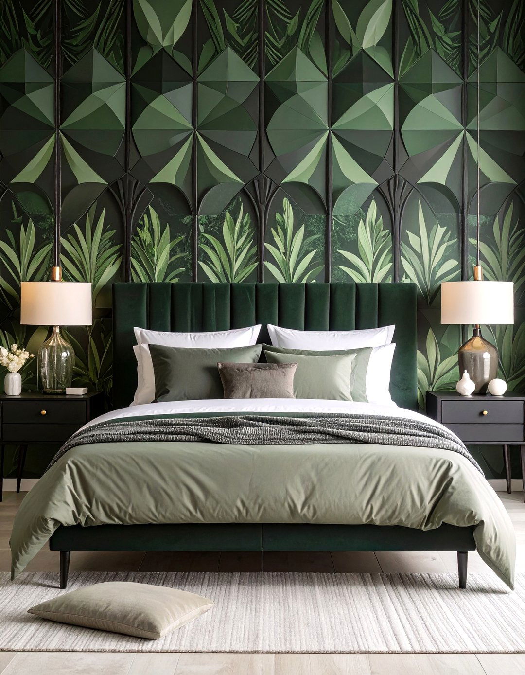 Minimalist Black and Green Geometric Patterns - 25 Black and Green Bedroom Design Ideas