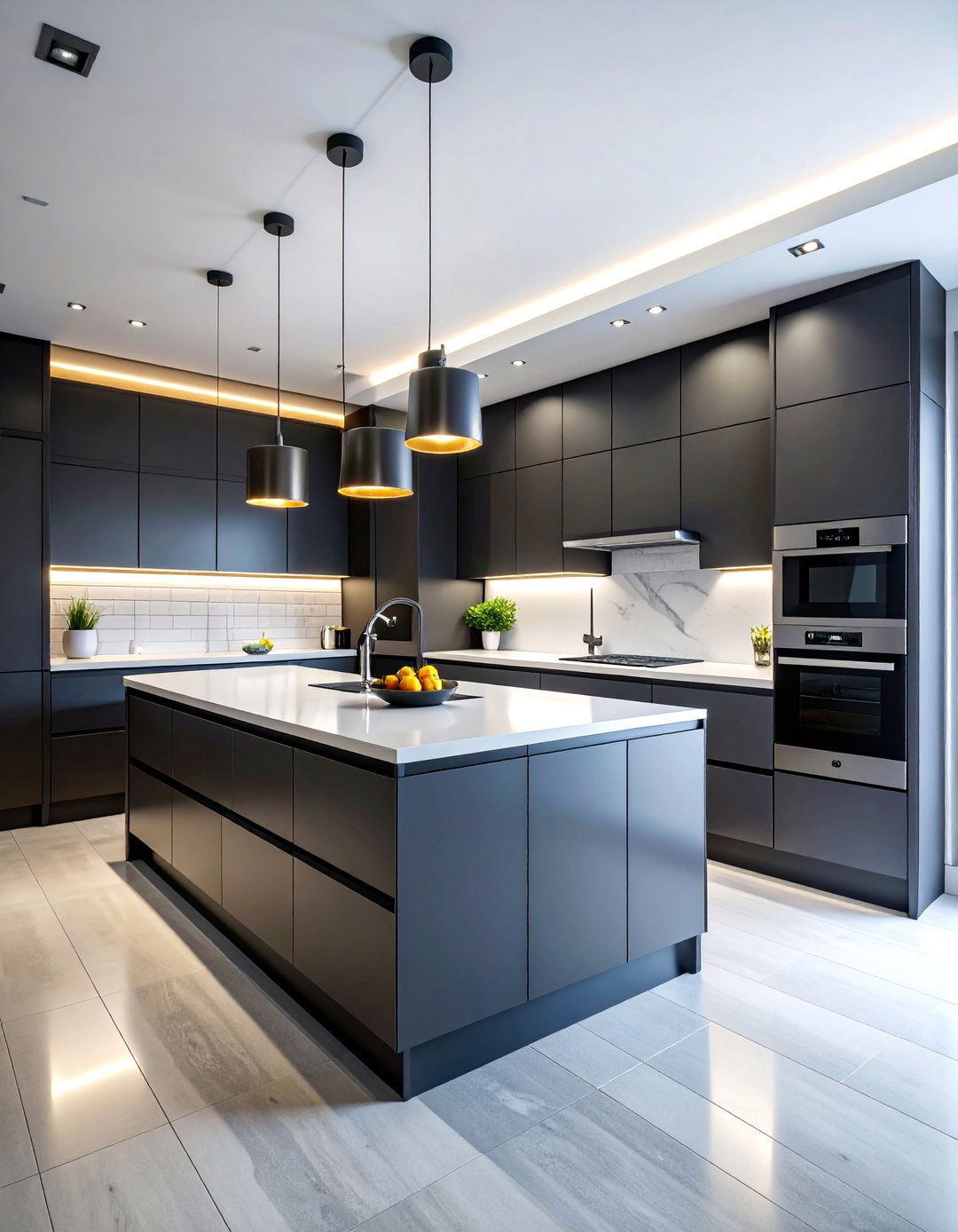 Minimalist Black and Light Gray Gallery Kitchen - 25 Gray and Black Kitchen Ideas