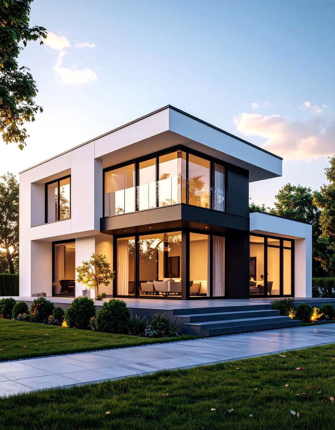 Minimalist Box Design with Black Frame Elements - 25 single story white house black trim