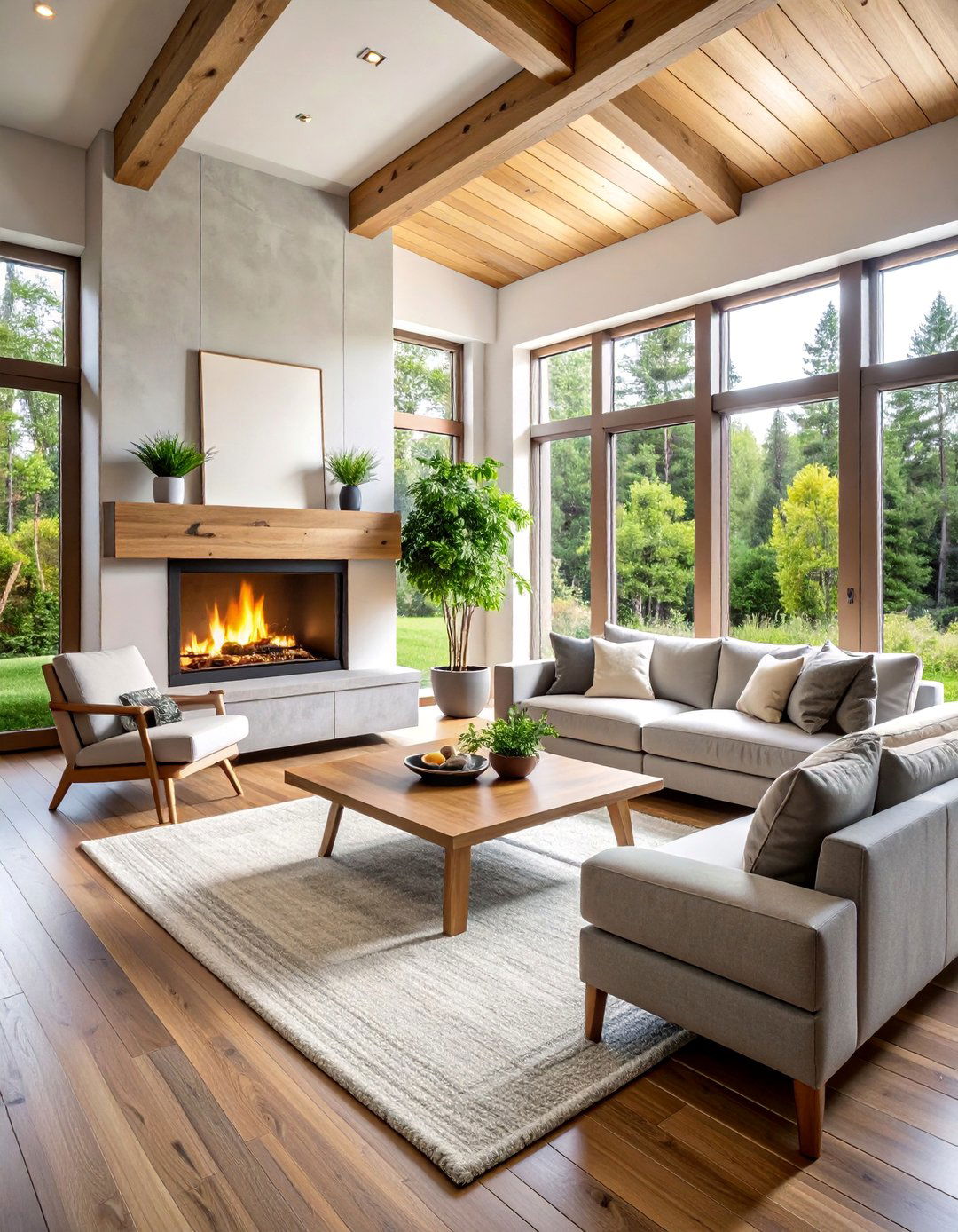 Minimalist Cabin Living Room with Natural Elements - 25 Cabin Living Room Ideas