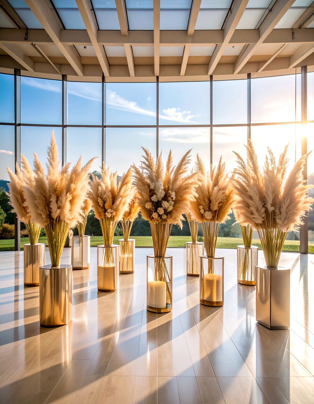Minimalist Ceremony Installation - 25 Pampas Grass Wedding Decor Ideas