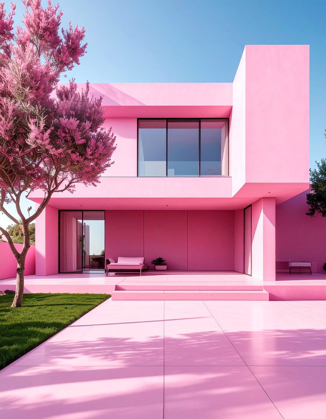 Minimalist Clay Pink House Exterior with Concrete Accents - 25 Pink House Exterior Ideas