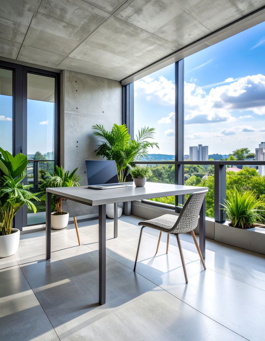 Minimalist Concrete Balcony Office with Clean Lines - 25 Balcony Office Ideas