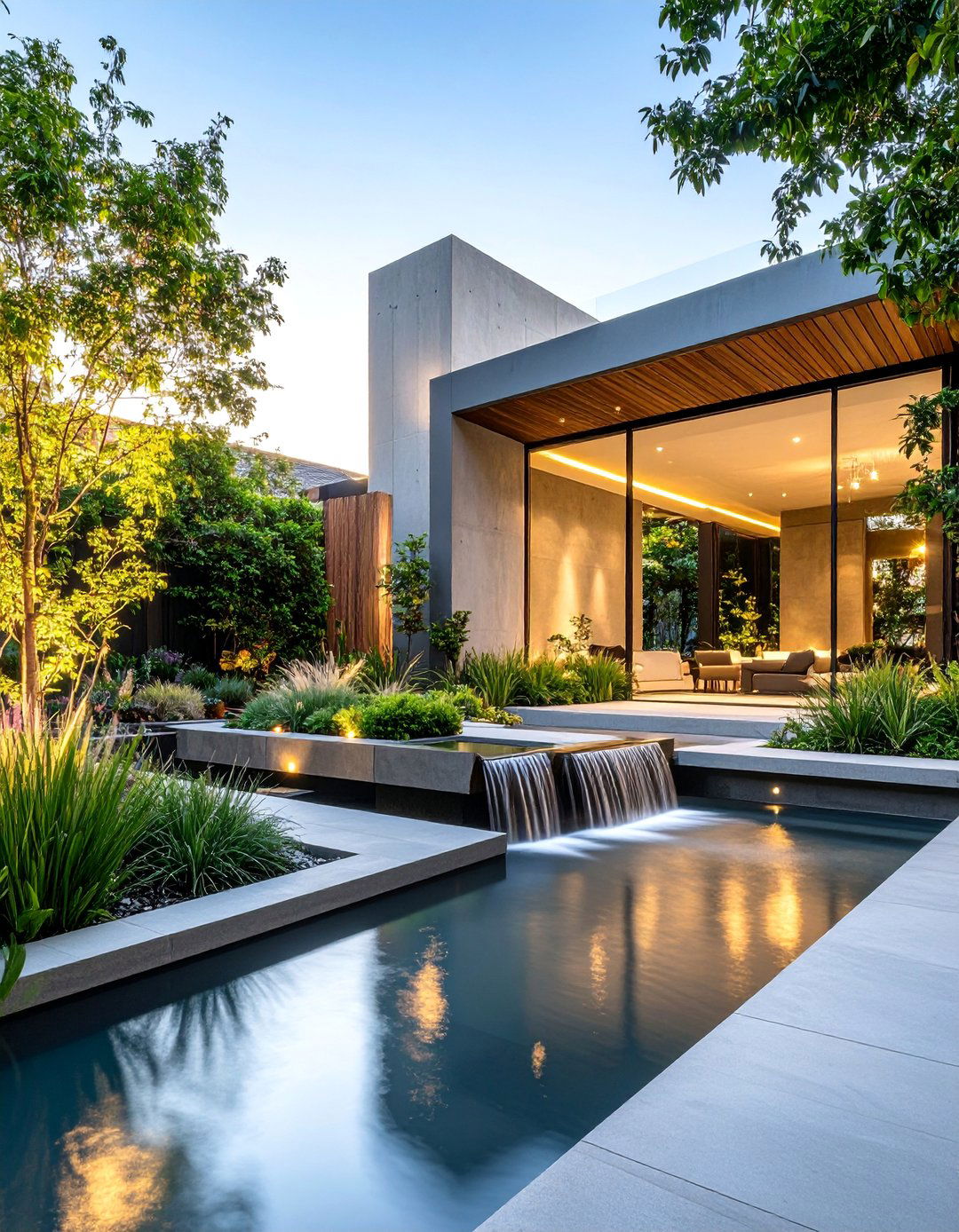 Minimalist Concrete Channel - 25 Backyard Waterfall Ideas