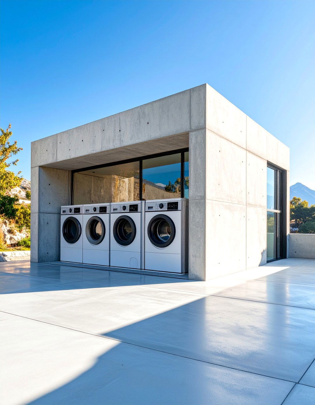 Minimalist Concrete Laundry Block - 25 Outdoor Laundry Area Design Ideas